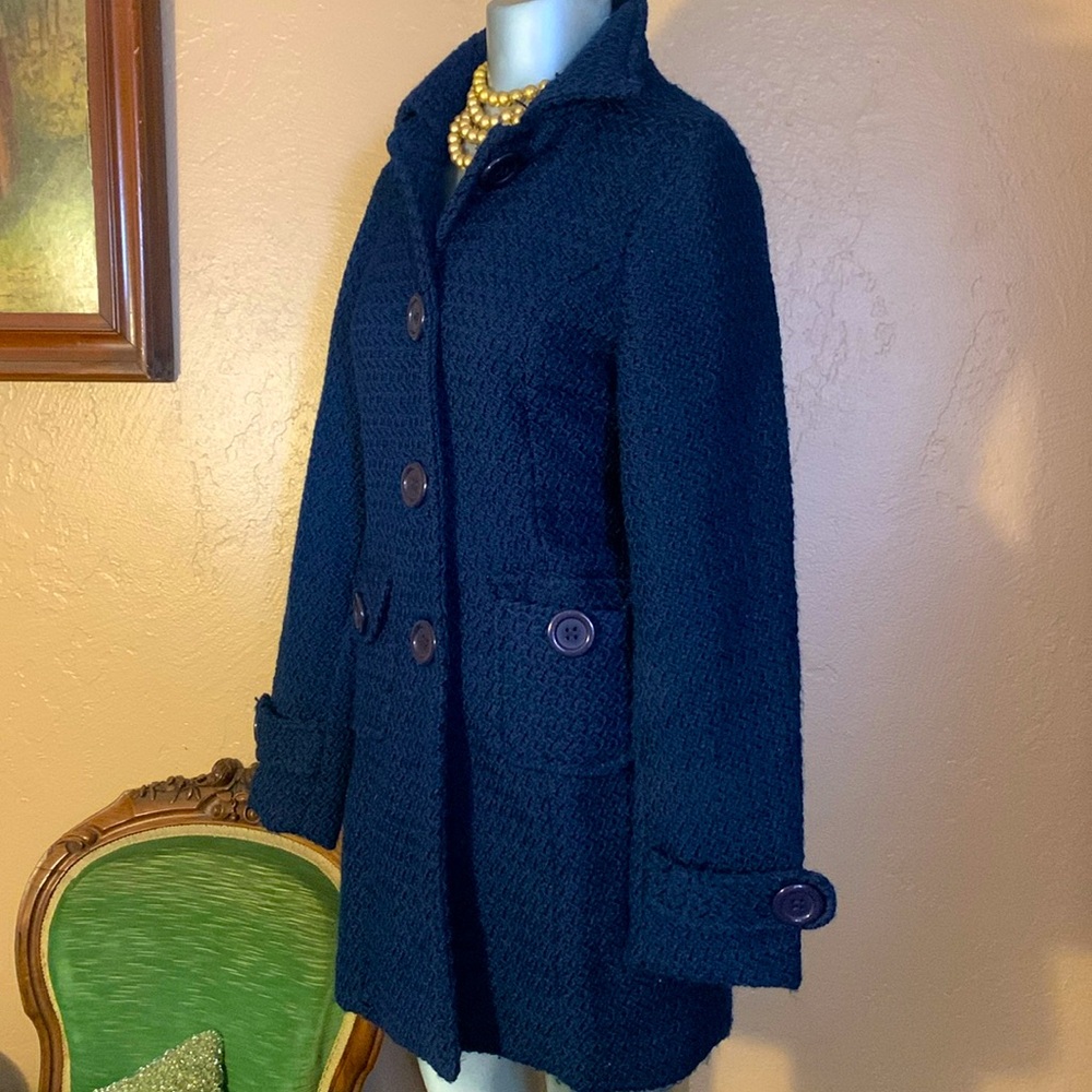 NWT POETRY Navy Blue Tweed Coat.  Sz M - Picture 2 of 7